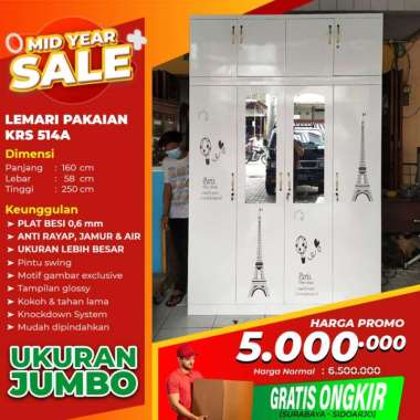 PROMO-Lemari Pakaian Besi / Lemari Baju 4 Pintu KRS 514A