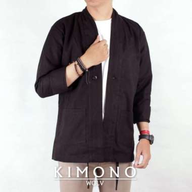 Kimono Outer Pria / Kimono Jepang / Kimono / Jaket Kimono Hitam L