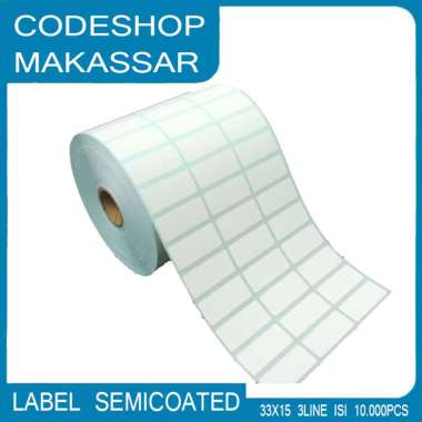 LABEL BARCODE 33 X 15 (3 LINE) KERTAS LABEL SEMICOATED 33x15 3 LINE PUTIH