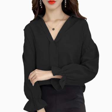 Blus lengan panjang gaya Korea BIG SIZE fit 3L model oversized longgar - Jfashion Ningrum L Hitam