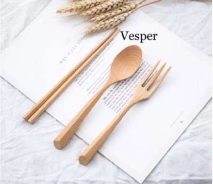 Paket Alat Makan Set Sendok Garpu Sumpit Kayu / wooden cutlery set