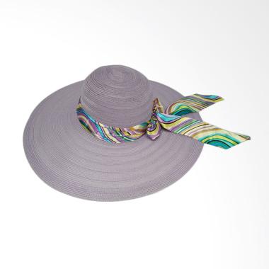 D&D Hat Collection Floppy Hat Wide Ribbon Topi Pantai - Ungu Purple