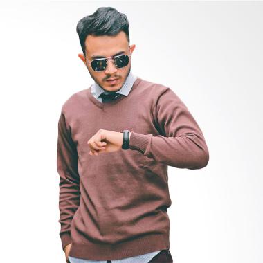 Gomuda V-Neck Polos Sweater Rajut Pria - Coffee