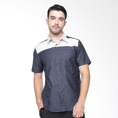 A&D Fashion Mens Shirt Short Sleeve Kemeja Pria - Dark Grey [MS 745B]