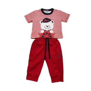 Fancy Friend Bear Sailor Setelan Jogger Pakaian Anak Laki - Merah