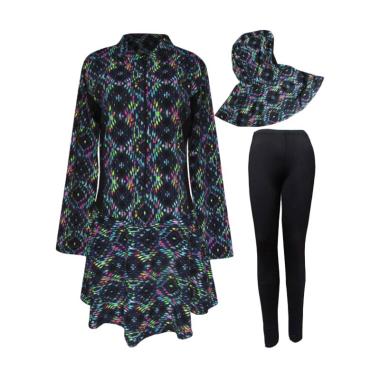 Rainy Collections Motif Mozaik Baju Renang Muslim Wanita - Hitam [Size Jumbo]