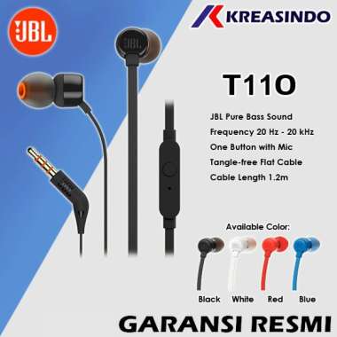 JBL T110 Earphone Headset Original Garansi Resmi IMS red