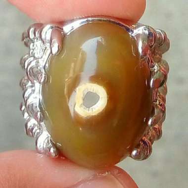 Cincin Batu Akik Motif Combong Hijau Antik