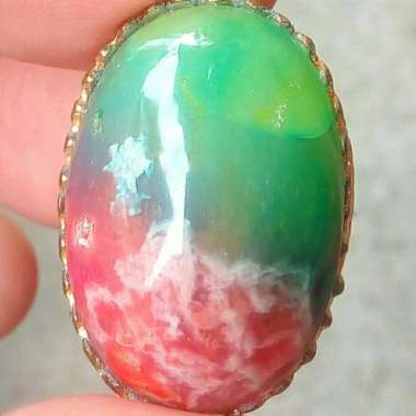 Cincin Batu Akik Natural Dyed Motif Pancawarna Antik