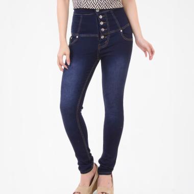 JSK Jeans 1831 Highwaist 5 Button Celana Wanita - Biru Dongker