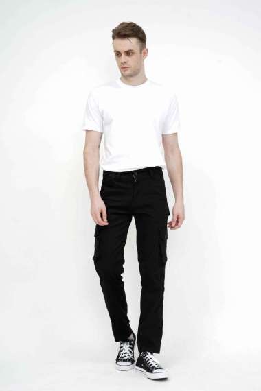 Celana Panjang kargo Pria Slim Fit Cargo pants kantong stretch melar 34 hitam