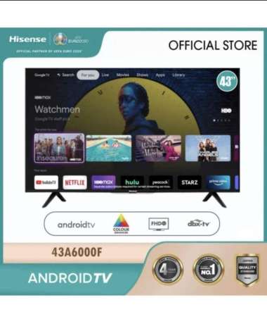 HISENSE 43A6000F LED TV -43 INCH SMART ANDROID TV BLUETOOTH GARANSI RESMI 4 TAHUN