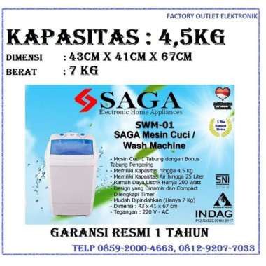 SAGA MESIN CUCI MINI PORTABLE 4,5 KG SAGA - SWM-01 JABODETABEK