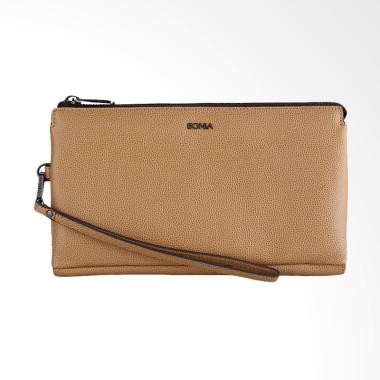 Bonia Women Zip Purse Pouch Bag - Dark Beige Brown