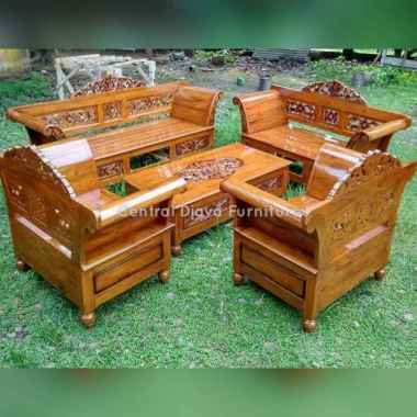 Kursi & Meja Tamu Laci Madura Ukiran Bunga Kayu Jati Ukir Mebel Jepara -- Multicolor
