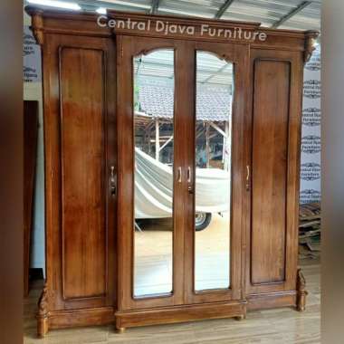 Lemari Pakaian Spanyol 4 Pintu Kayu Jati Almari Minimalis Ukir/Ukiran -- Multicolor
