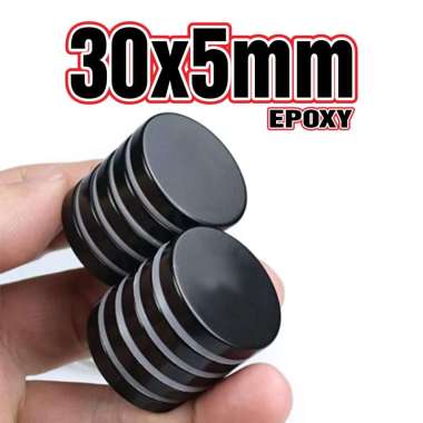 MAGNET NEODYMIUM BLACK EPOXY KOIN BULAT 30x5mm N52 - DAYA TARIK SANGAT KUAT