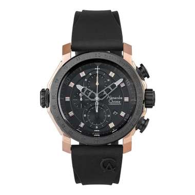 Alexandre Christie AC 6565 MCRBRBA Chronograph Men Black Dial Black Rubber Strap [Machtwatch] Hitam