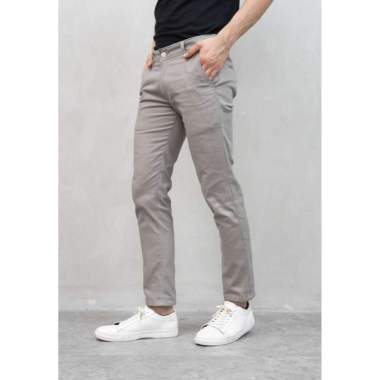 Celana Chino Panjang Pria Slim fit Stretch Jeans 33 krem asap
