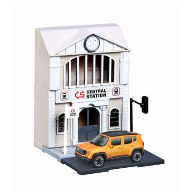 Bburago Street Fire City Train Station w Jeep Renegade Scale 1/43