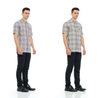 Baju Koko Rebertus Pria Lengan Pendek Irsyad abu kotak merah M