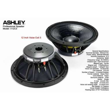 Speaker Ashley 12 inch V12C3 Voice Coil 3 Inch 650 Watt