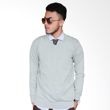 Gomuda Rajut V-Neck Polos Sweater Pria - Abu Muda
