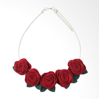 Robagin Mawar Aksesoris Hijab Choker Kalung Wanita - Merah Tua