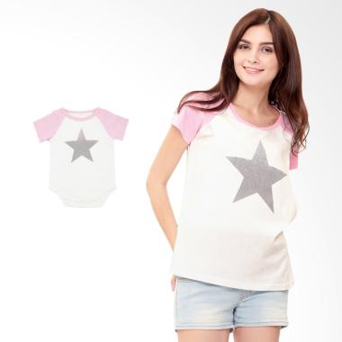 Mooimom Star Nursing T-shirt Couple Set Baju Hamil Menyusui Couple Ibu Anak - Pink