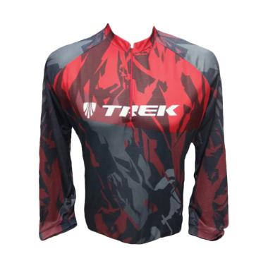 Dakine Trek Motif Army Lengan Panjang Baju Sepeda Unisex - Merah Hitam