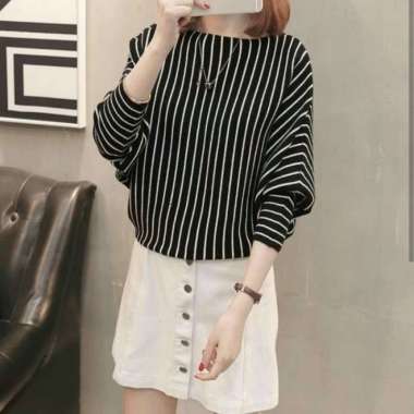 Blouse Rajut Wanita / Blouse Batwing Rajut / Atasan Rajut / Bl Annie - Hitam Hitam
