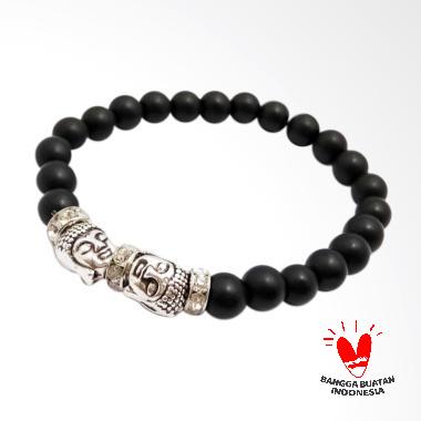 Vee Double Kepala Budha Batu Giok Gelang Terapi Kesehatan - Doft Hitam