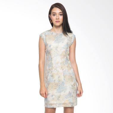 Sophistix Women's Checkered Cap Sleeved Dress Wanita - Green Cream