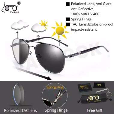 Kacamata UV400 Polarized Pria Wanita Photocromic otomatis berubah warna hitam