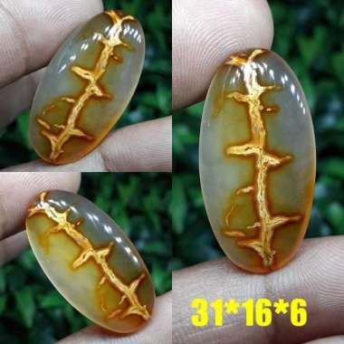 Natural Batu Akik Motif Gambar Tanaman Kawat Duri Antik