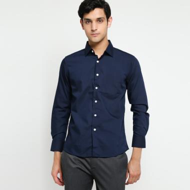 VM Polos Slimfit Panjang Kemeja Kerja Pria - Biru Dongker L Biru Dongker