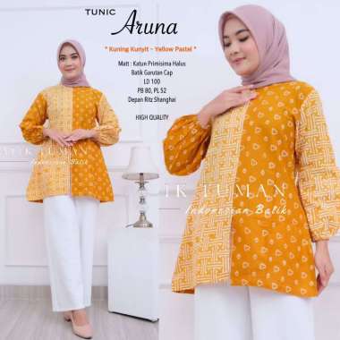 TUNIC ARUNA Atasan Batik Wanita Warna Kuning Kunyit Yellow Pastel Batik Blus Batik Blouse Batik Sera