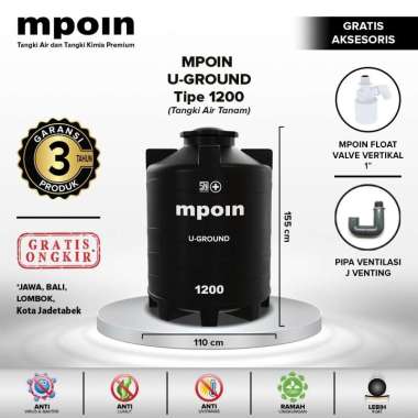 Tangki Air Tanam / Toren Pendam MPOIN PLUS 1200 U-Ground Hitam