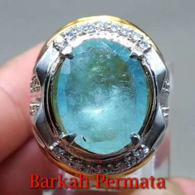 Batu Cincin Permata Santamaria Blue Aquamarine Besar asli n 1551 Biru