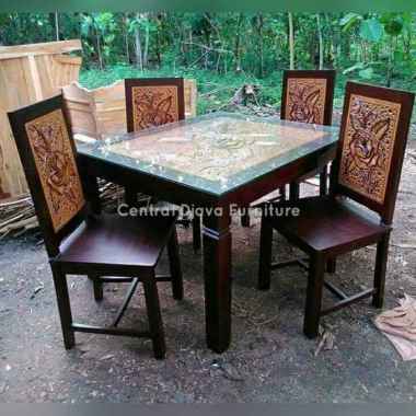 Kursi & Meja Makan Kayu Jati 4 Kursi Minimalis Ukiran Jepara -- multicolor