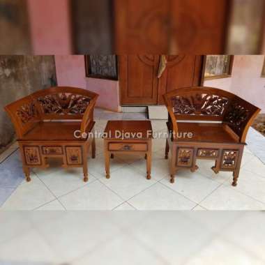 Kursi & Meja Teras Ukir Kartini Kayu Jati Furniture Ukiran Jepara Coklat