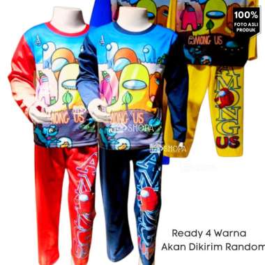 Baju Tidur Setelan Piyama Anak Laki-laki Perempuan Among Us Games Imposter Tren Viral Keren 2 tahun