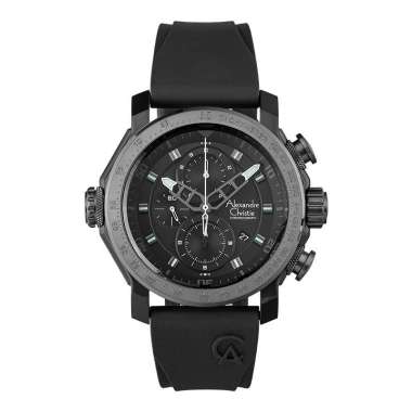 Alexandre Christie AC 6565 MCREPBA Chronograph Men Black Dial Black Rubber Strap [Machtwatch] Hitam