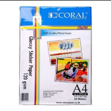 Kertas Photo Sticker Paper 120 Gsm / Kertas Sticker Coral / Kertas Sticker A4 / Coral