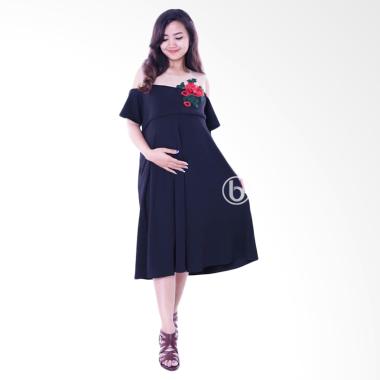 Mama Hamil Brokat Bunga Agatha Mod ... H Dress Menyusui - Hitam