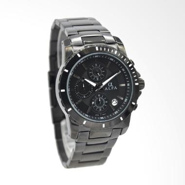 Alfa Stainless Steel Jam Tangan Pria - Hitam Jarum Putih 33018MB