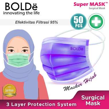 BOLDe Masker Hijab Medis 3 Ply Anti Virus ( 50 pcs ) Ungu L