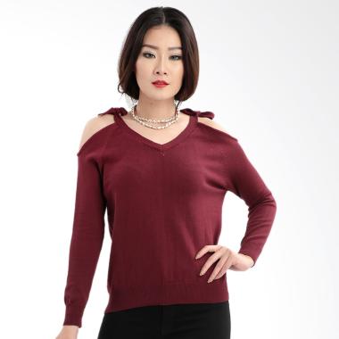 MKY Clothing Ribbon Long Sleeve Blouse Atasan Wanita - Maroon
