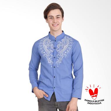 Okechuku Baju Koko Motif Print Fashion Muslim Pria - Biru