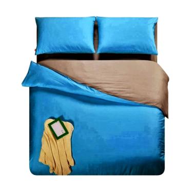 Ellenov Polos Set Sprei dan Bed Cover - Biru Abu